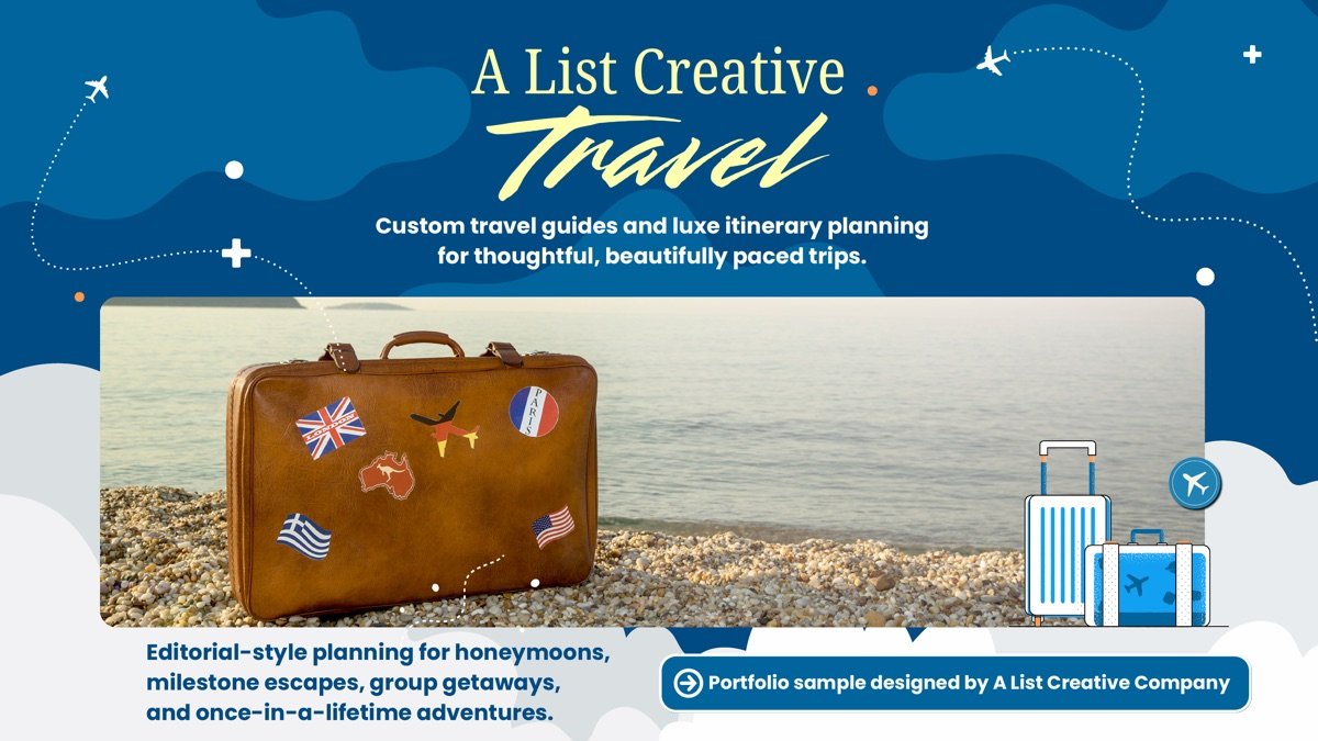 Cover of A List Creative Travel media kit portfolio sample